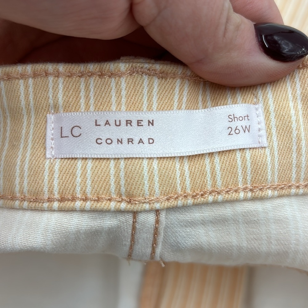 LC Lauren Conrad High-Waisted Cutoff Shorts in Peach Rail Stripe - Picture 6 of 7